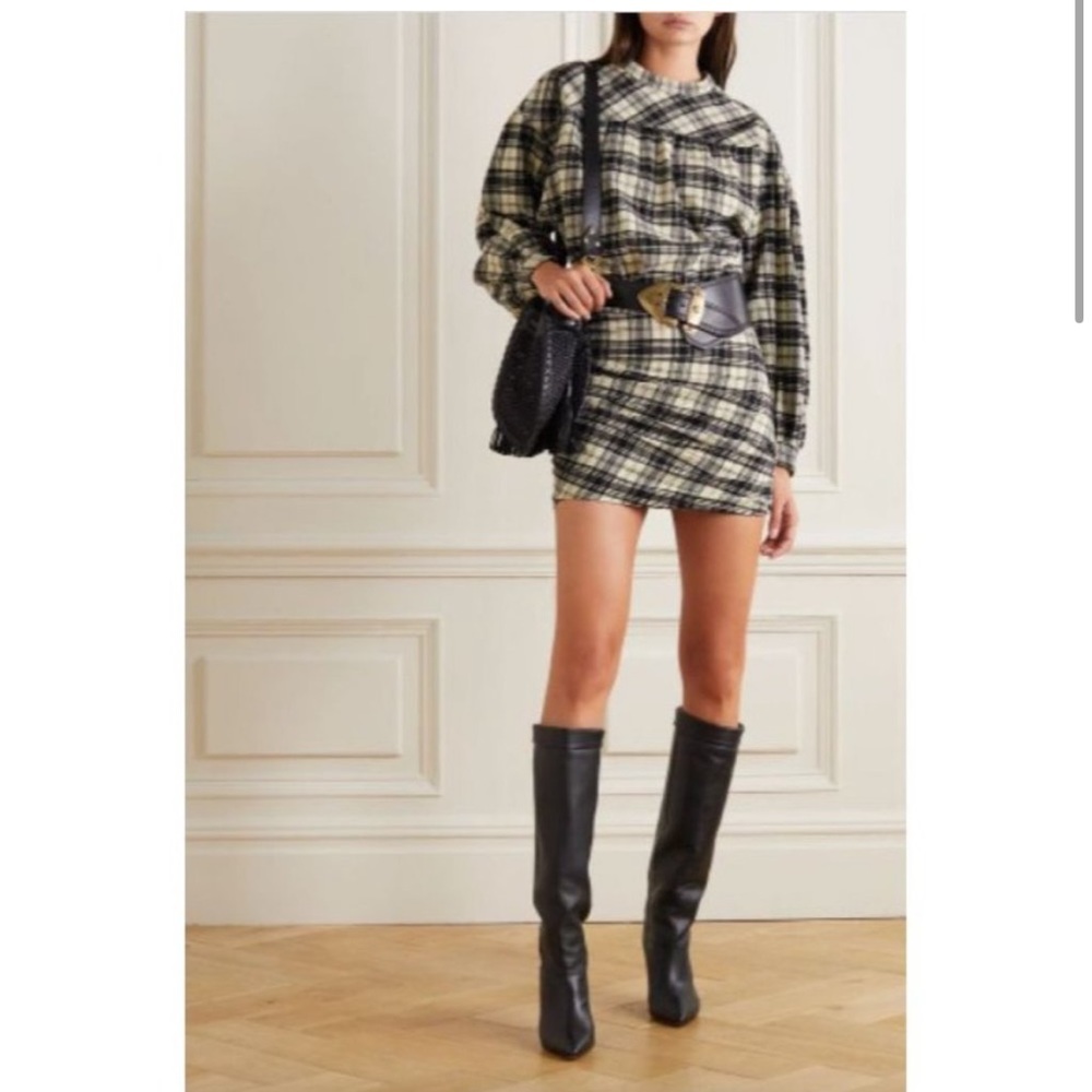 Isabel Marant Etoile Faber Plaid-Print Draped Dress Black Size FR 34  US XS